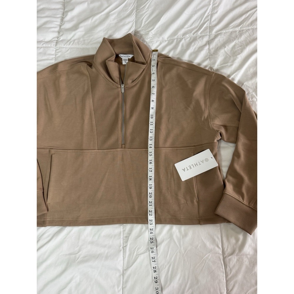 NWT Athleta Seasoft Rib 1/4 Zip Popover (tan) Size XL Brown Lightweight - Picture 3 of 11